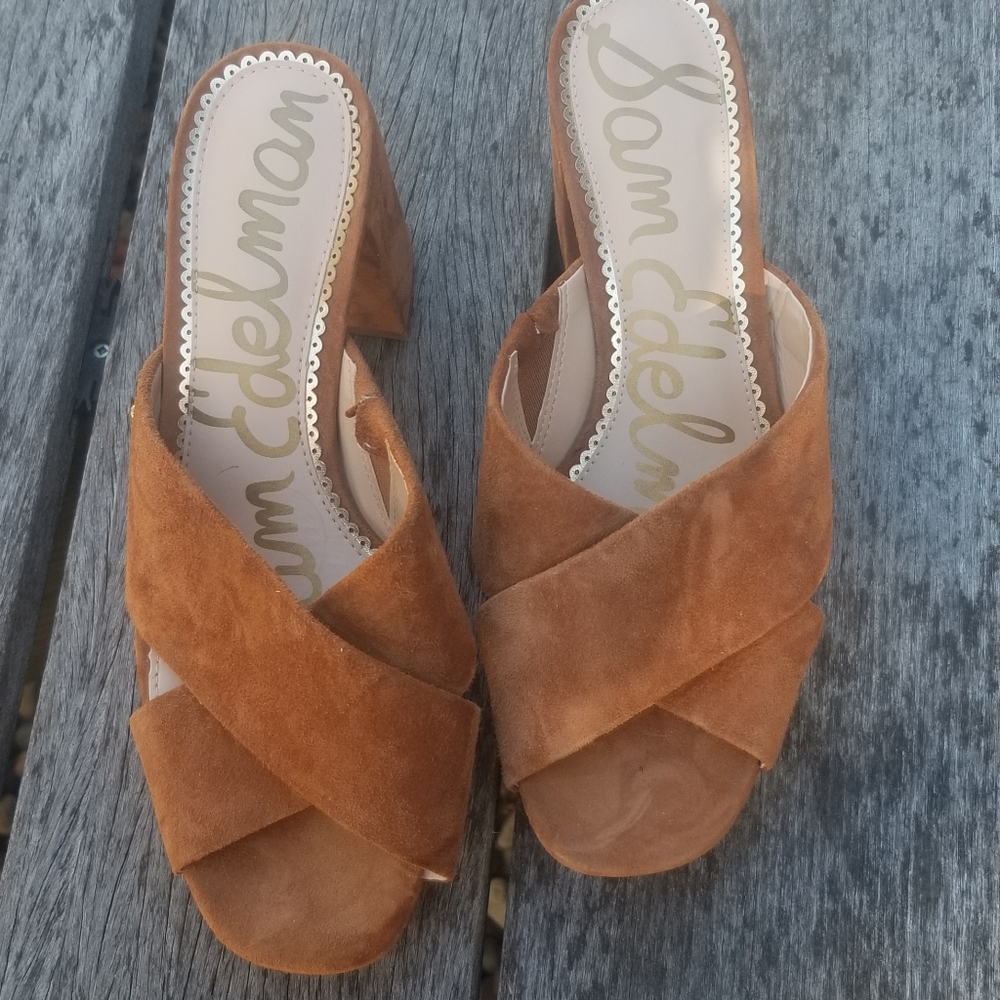 Sam Edelman Suede Crisscross Mule Sandals in Tan